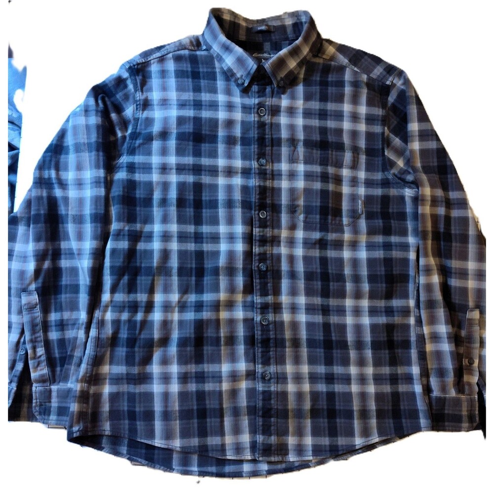 Eddie Bauer Classic Fit Men's Size Large Black, Gray & White Flannel Shirt